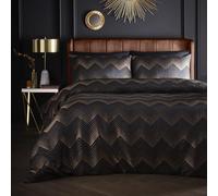 Laurence Llewelyn-Bowen Set Copripiumino 96% Poliestere 4% Poliestere Metallico, Super King 260x220cm, Nero, Jacquard, Chiusura con Bottoni, Motivo Chevron