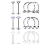 LAURITAMI 12pcs Piercing Tragus Orecchini Anelli Borchie Acciaio Chirurgico 10mm 16G Ferro di Cavallo Helix Cartilagine Ear Bars Anello Piercing Gioielli CZ Diamante