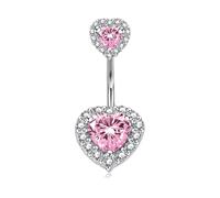 LAURITAMI 14G Piercing Ombelico Titanio,1 Pezzi Piercing Titanio Ombelico Cuore CZ Barre dell'ombelico Gioielli del Corpo per Donne Uomini 8mm Lunghezza