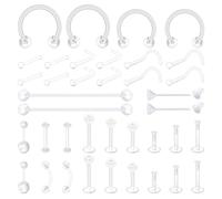 LAURITAMI 38 pezzi Clear Piercing Retainer per naso setto labbra lingua ombelico orecchio cartilagine Piercing Hoops plastica Piercing gioielli segnaposto per la chirurgia