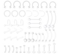 LAURITAMI 48 pezzi Clear Piercing Retainer per naso setto labbra lingua capezzolo ombelico orecchio cartilagine Piercing Hoops plastica gioielli segnaposto per la chirurgia