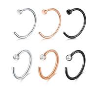 LAURITAMI 6 Pezzi Piercing Naso Finto 20g Acciaio Inox Falso Anello Cerchio C Forma Piercing Naso Labbro Orecchino Tragus Setto Gioielli Gli Uomini Donne, 8 Mm Argento Rosa D'Oro Nero