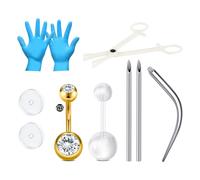 LAURITAMI Kit piercing ombelico, set da 9 pezzi con piercing all'ombelico in titanio 14G, ago in acciaio inossidabile, pinza set di strumenti,Oro
