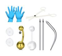LAURITAMI Kit piercing ombelico, set da 9 pezzi con piercing all'ombelico in titanio 14G, ago in acciaio inossidabile, pinza set di strumenti,Oro