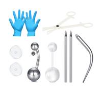 LAURITAMI Kit piercing ombelico, set da 9 pezzi con piercing all'ombelico in titanio 14G, ago in acciaio inossidabile, pinza set di strumenti,Argento