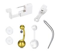 LAURITAMI Set per piercing all'ombelico con pistola, set per piercing ombelico con ombelico bar in titanio 14G, ago in acciaio inossidabile, pinze, strumenti,all'ombelico fai da te, set da 7 pezzi