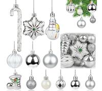Lauscha Decoris - 34 palline di Natale in stile retrò, argentate, per albero di Natale