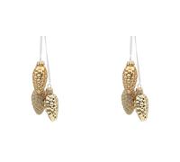 Lauschaer - Set di 2 decorazioni per albero di Natale, in vetro di cancro Lauscha, con 3 pigne in oro con nastro in tessuto da 6 cm, lucido, opaco, scintillante.