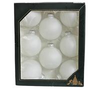 Lauschaer - Set di 8 palline per albero di Natale Lauscha, palline per albero di Natale, palline in vetro di Lauscha, bianco neve, con corone argentate, 7 cm.