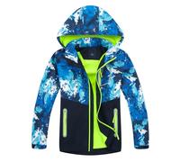 LAUSONS Giacca imbottita per bambini, giacca da mezza stagione, per ragazzi, in softshell, con motivo mimetico, verde, 158/164 cm