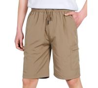 LAUSONS Pantaloncini Cargo da Ragazzo Pantaloni Cargo Corti con Coulisse per Bambini Elastico in Vita Estivi Asciugatura Rapida Shorts Tasca con Cerniera Cachi Scuro 13-14 Anni
