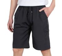 LAUSONS Pantaloncini Cargo da Ragazzo Pantaloni Cargo Corti con Coulisse per Bambini Elastico in Vita Estivi Asciugatura Rapida Shorts Tasca con Cerniera Nero 13-14 Anni