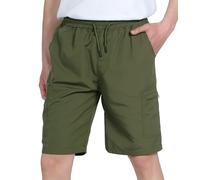 LAUSONS Pantaloncini Cargo da Ragazzo Pantaloni Cargo Corti con Coulisse per Bambini Elastico in Vita Estivi Asciugatura Rapida Shorts Tasca con Cerniera Army Green 13-14 Anni