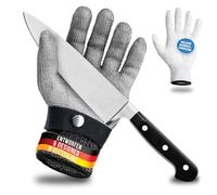 LAUTER SCHUTZ Guanto antitaglio filo d'acciaio inossidabile - elevato comfort e sicurezza di taglio - pratico, facile da pulire e sicuro per gli alimenti - incluso guanto in cotone (M)