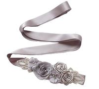 Lauthen.S Cintura a fascia con fiori, perle e strass, per abito da sposa o baby shower, Grigio, taglia unica