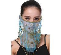 Lauthen.S Velo da donna per danza del ventre, con perline, paillettes, accessorio per costume di Halloween, Blu, taglia unica