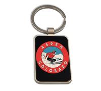 Lauthings Aspen Colorado Ski Resort Travel Emblem, portachiavi in acciaio, portachiavi in vetro nero, etichetta