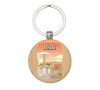 Lauthings Atene Grecia Città Storica Viaggio Keychain, Portachiavi in legno, Portachiavi Fob, Tag personalizzato Bag