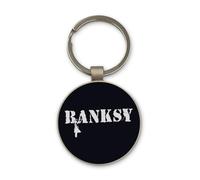 Lauthings Banksy Little Girl Red Baloon Legendary Art Keychain, Black Glass Circle Design, Custom, portachiavi in acciaio