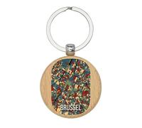 Lauthings Bruxelles Belgio mappa turistica souvenir portachiavi, portachiavi in legno, portachiavi, etichetta personalizzata per borsa