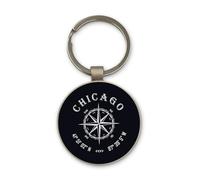 Lauthings Chicago Illinois USA Coordinates Travel City portachiavi, design circolare in vetro nero, personalizzato, portachiavi in acciaio