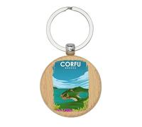 Lauthings Corfù Grecia Daytime Scenic Keychain, Portachiavi in legno, portachiavi, etichetta personalizzata per borsa