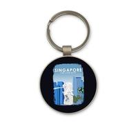 Lauthings Destinazione di viaggio della città del leone di Singapore, portachiavi, design rotondo di vetro, portachiavi personalizzato
