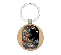 Lauthings Doha Qatar City Map Travel Traveler Keychain, Portachiavi in legno, portachiavi, etichetta personalizzata per borsa