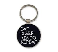 Lauthings Eat Sleep Kendo Repeat Keychain, Black Glass Circle Design, Personalizzato, Portachiavi in Acciaio