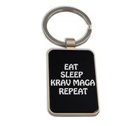 Lauthings Eat Sleep Krav Maga Repeat Combat Sport, portachiavi in vetro nero, portachiavi personalizzato