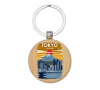 Lauthings Giappone Tokyo Mount Fuji Cityscape Keychain, Portachiavi in legno, portachiavi, etichetta personalizzata della borsa