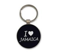 Lauthings I Love Jamaica, portachiavi da viaggio in vetro nero, design a cerchio, personalizzato, portachiavi in acciaio