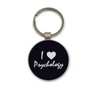 Lauthings I Love Psychology Science Keychain, Black Glass Circle Design, Personalizzato, Portachiavi in acciaio