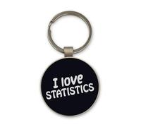 Lauthings I Love Statistics Science Keychain, Black Glass Circle Design, Personalizzato, Portachiavi in acciaio