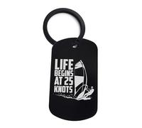 Lauthings Life Begins At 25 Knots Sport Windsurf, Portachiavi, Pin Steel, Dog Tag Portachiavi, Nero , Taglia unica