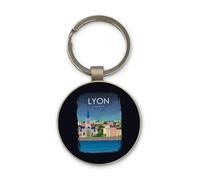 Lauthings Lyon France Travel Souvenir, portachiavi, design rotondo in vetro, portachiavi personalizzato