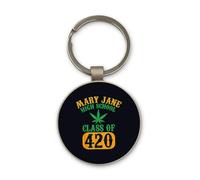 Lauthings Mary Jane Class of 420 Funny Weed, portachiavi, design rotondo in vetro, portachiavi personalizzato