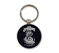 Lauthings Muay Thai Cobra Simbolo Boran Keychain, Black Glass Circle Design, Personalizzato, Portachiavi in acciaio
