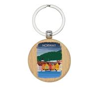 Lauthings Norvegia Bergen Souvenir Vacation Keychain, Portachiavi in legno, portachiavi, etichetta personalizzata per borsa