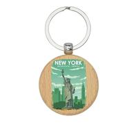 Lauthings NYC Statua della Libertà Destinazione di viaggio Keychain, Portachiavi in legno, portachiavi, etichetta personalizzata della borsa