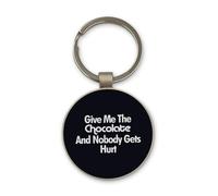 Lauthings Portachiavi in acciaio con scritta "Give Me The Chocolate And Nobody Gets Hurt", design circolare in vetro nero, personalizzabile
