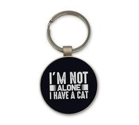Lauthings Portachiavi in acciaio con scritta "I'm Not Alone I Have A Cat", design circolare in vetro nero