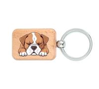 Lauthings Portachiavi in legno bianco con boxer fulvo e cane bianco papà mamma, targhetta per cani, accessorio portachiavi