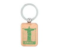 Lauthings Portachiavi in legno con francobollo del Brasile Rio Cristo Redentore, targhetta per cani, accessorio portachiavi
