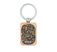 Lauthings Portachiavi in legno con mappa della città di Berlino Germania, souvenir turistico, targhetta per cani, accessorio portachiavi