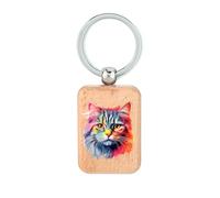 Lauthings Portachiavi in legno con ritratto di gatto a pelo lungo britannico, targhetta per cani, accessorio portachiavi