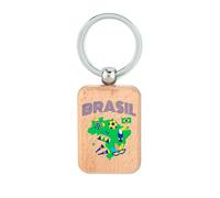 Lauthings Portachiavi in legno con simboli del Brasile in Sud America, targhetta per cani, accessorio portachiavi