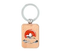 Lauthings Portachiavi in legno giapponese giapponese vulcano rosso che sorge il sole, targhetta per cani, accessorio portachiavi