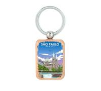 Lauthings Portachiavi in legno, motivo: San Paolo, Brasile, destinazione di viaggio, targhetta per cani, accessorio portachiavi