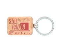 Lauthings Portachiavi in legno, motivo: San Paolo City Travel Brasile, targhetta per cani, accessorio portachiavi